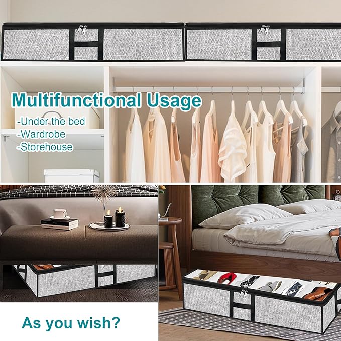 Meerainy Under Bed Shoe Storage Organizer for Closet 2 Pack- Fits 24 Pairs Underbed Shoes Container Boxes, Light Grey