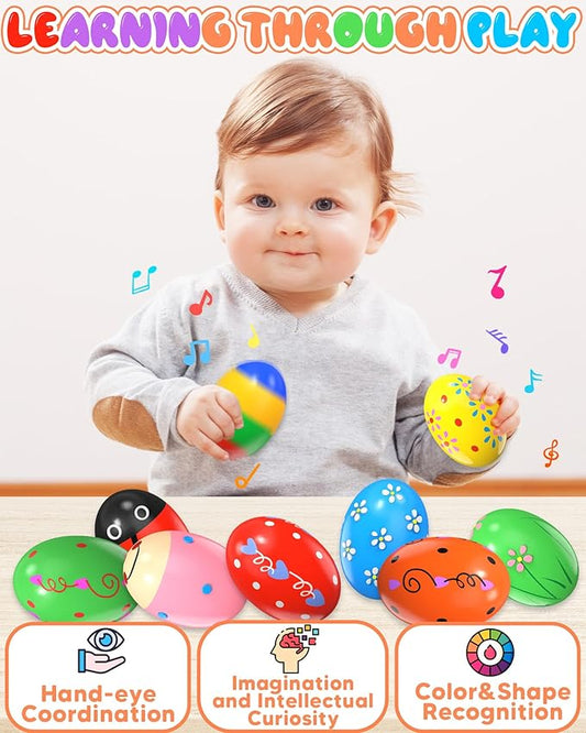 12 Pack Wooden Percussion Musical Shaker Christmas Stocking Stuffers for Toddler, Baby Stocking Easter Basket Stuffers Gifts Montessori Toys for Toddlers Kids Babies Boys Girls