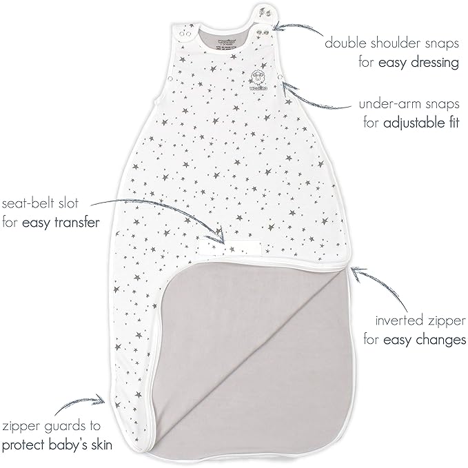 Woolino Toddler Sleeping Sack, 4 Season, Merino Wool and Organic Cotton, Baby Sleep Bag, 2-4 Years, Stars
