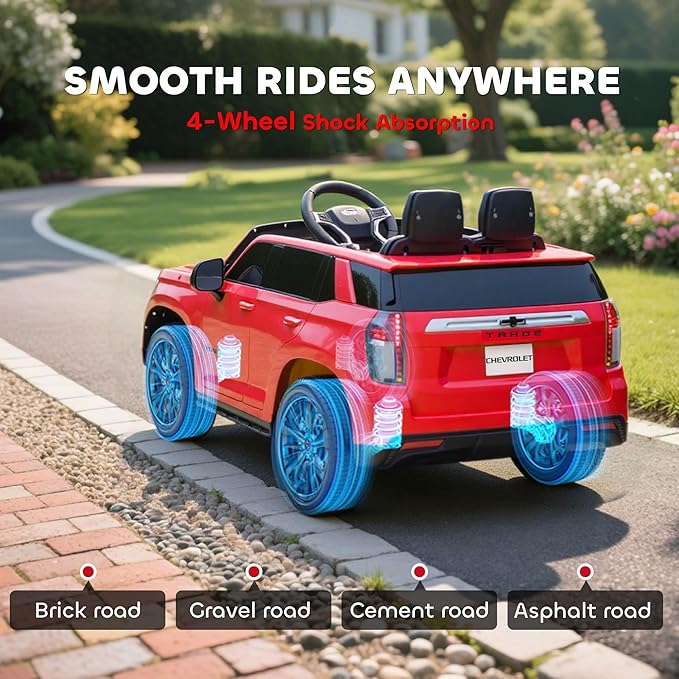 Aosom Licensed Chevrolet Tahoe Ride On Car, 12V 7AH Battery Power Ride On Toy with Parent Remote Control, LED Lights, Music, 4 Wheeler Suspension, 3 Speeds, Kids Electric Vehicle for Aged 3+, Red