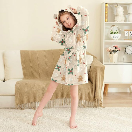 Toddler Baby Hooded Bathrobe for Boys Girls Soft Plush Bath Towel Robe with 2 Pockets for 2-12 Years