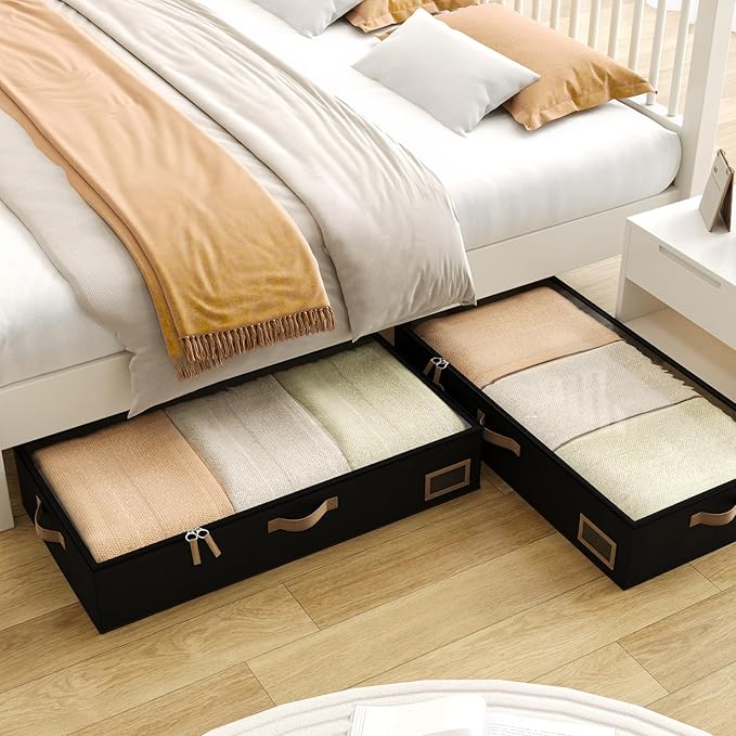 COYACOOL Under Bed Storage, Under Bed Storage Containers Bins for Clothes, Large Linen Underbed Closet Organization Bins, 2 Pack Collapsible Underbed Bin Dorm for Clothes, Sweater, Black