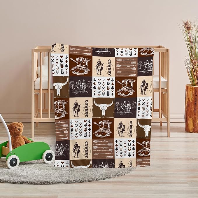 Western Blanket, Western Decor for Nursery Room, Baby Blankets for Boys Girls, Cowboy Baby Blankets, Western Baby Stuff, Soft Warm Lightweight Nursery Bed Blanket for Newborn Toddlers (01, 50x60 in)