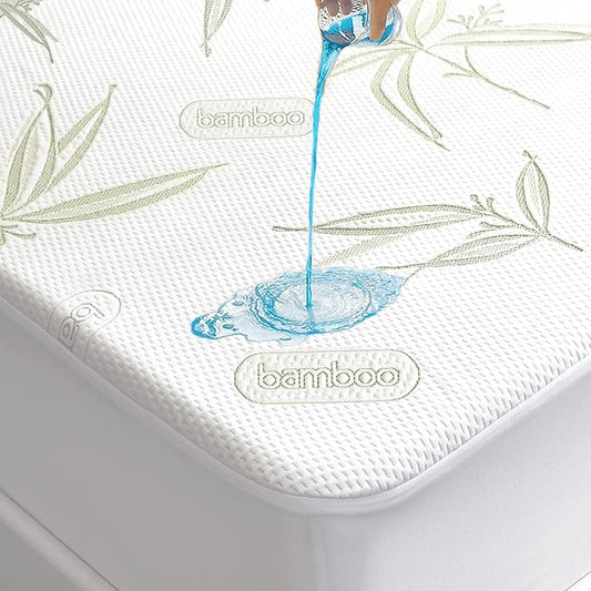 Twin Size Waterproof Mattress Protector, Premium Cooling Viscose from Bamboo Mattress Pad, Breathable, Noiseless, Cooling & Machine-Washable Bed Cover with 21" Deep Pocket