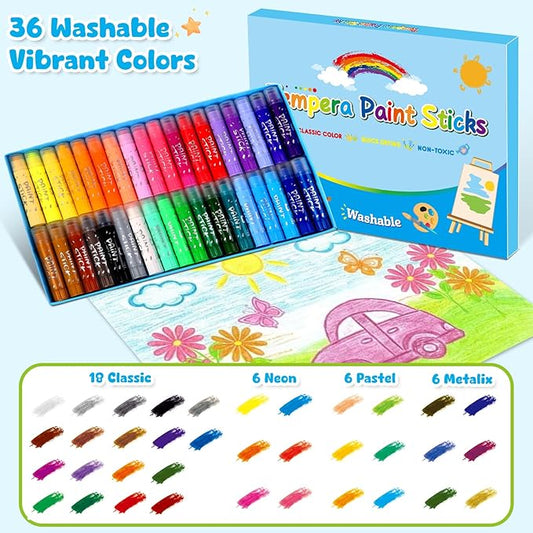 Tempera Paint Sticks For Kids, 36 Assorted Colors Washable Paint Set, Quick Drying Art Supplies for Toddlers and Kids, Ideal Christmas Basket Stuffers for Kid Toddler 1-3 2-4