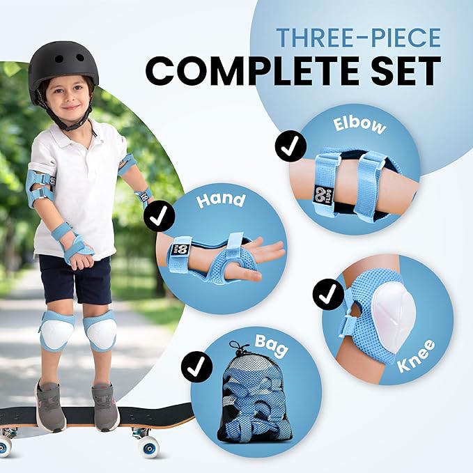 99FLIPS Knee Pads for Kids 3-12 Years - 6pcs Complete Set Certified by TÜV Rheinland - Knee Pads Elbow Pads and Wrist Guards for Kids and Toddler - Skateboard Roller Skates Scooter