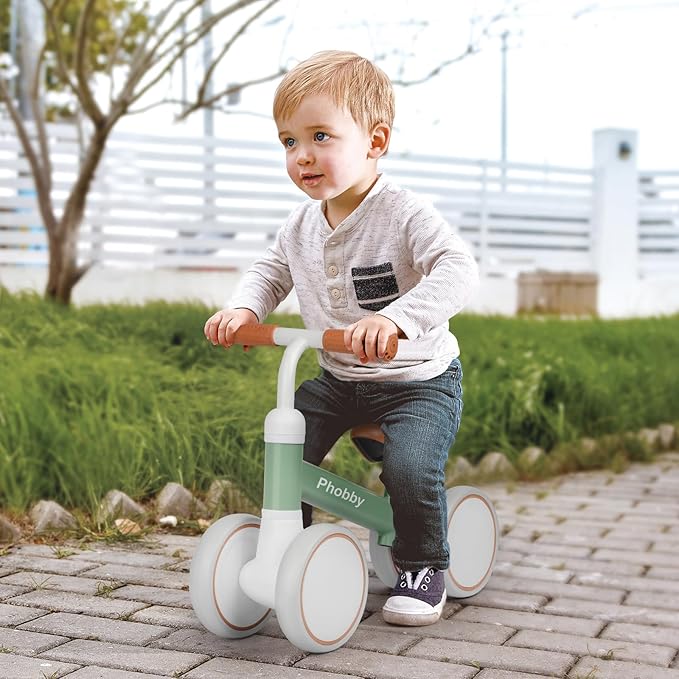 Baby Balance Bike for 1 2 Years Old Boys Girls, 4 Wheels Toddler Bike with Adjustable Seat, 12-24 Months Kids First Birthday Toy Gift