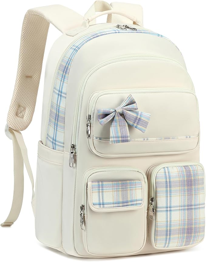 KIDNUO Backpack for Girls,School Backpacks for Teen,Cute College Bags for Women Students Large Bookbag 15.6 Inch Laptop Bag Back Pack Kids Kindergarten Elementary Casual Travel Daypacks Beige