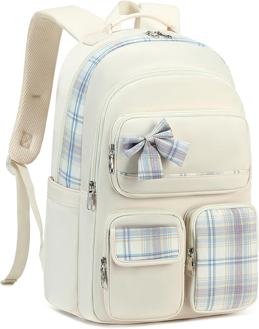 KIDNUO Backpack for Girls,School Backpacks for Teen,Cute College Bags for Women Students Large Bookbag 15.6 Inch Laptop Bag Back Pack Kids Kindergarten Elementary Casual Travel Daypacks Beige