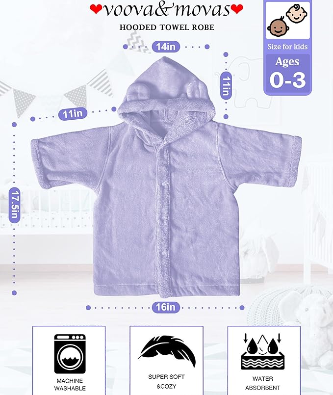 VOOVA & MOVAS Baby Hooded Poncho Towel with Bear Ear, 0-3Years | 100% Cotton, Ultra-Soft & Absorbent | Gentle for Sensitive Skin, Bath, Pool Towel for Toddler | Newborn (Purple)