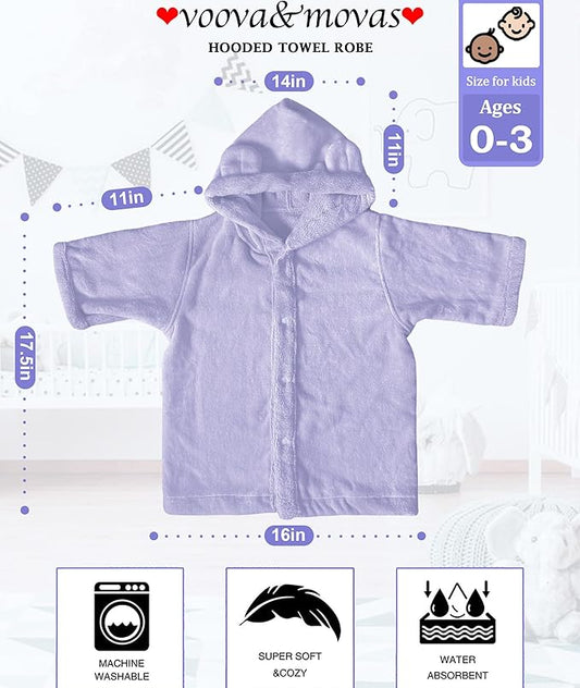 VOOVA & MOVAS Baby Hooded Poncho Towel with Bear Ear, 0-3Years | 100% Cotton, Ultra-Soft & Absorbent | Gentle for Sensitive Skin, Bath, Pool Towel for Toddler | Newborn (Purple)