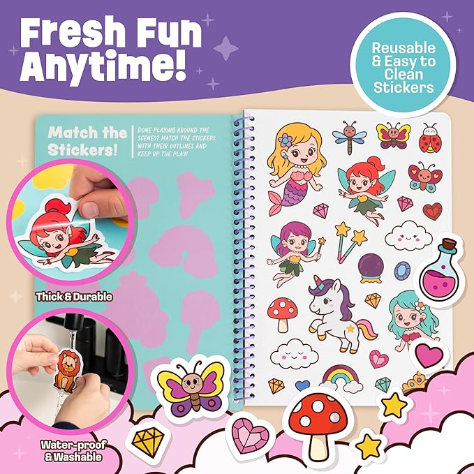 Unicorn Sticker Book - 50 Reusable Stickers for Girls - Unicorn Toys for Ages 3-5, No Mess Travel Activities, Girls Easter Basket Stuffers & Gift Ideas - Reusable Sticker Books for Toddlers 1-3 2-4