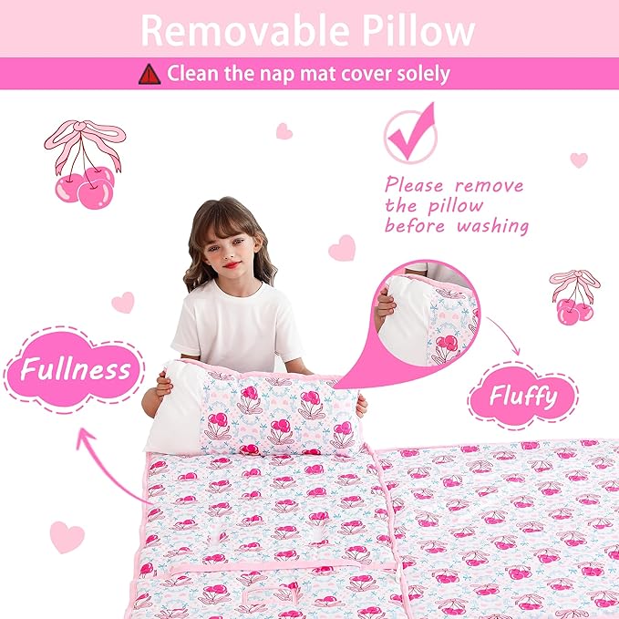 Toddler Nap Mat with Pillow and Blanket, Extra Large Rolled Napping Mats,Slumber Bags for Boys Girls,Kids Sleeping Bag for Daycare, Preschool Travel Camping