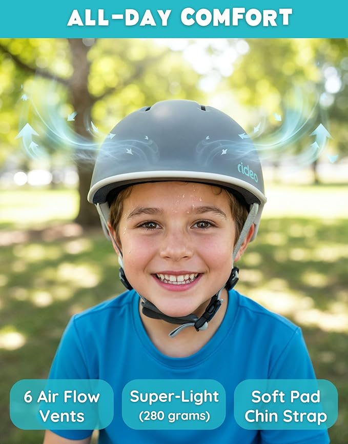 Rideo Kids Bike Helmet for Kids 3-5, Advanced Safety Girls Helmet, Adjustable & Multi-Sport, Patented Safety Buckle, Toddler to Youth