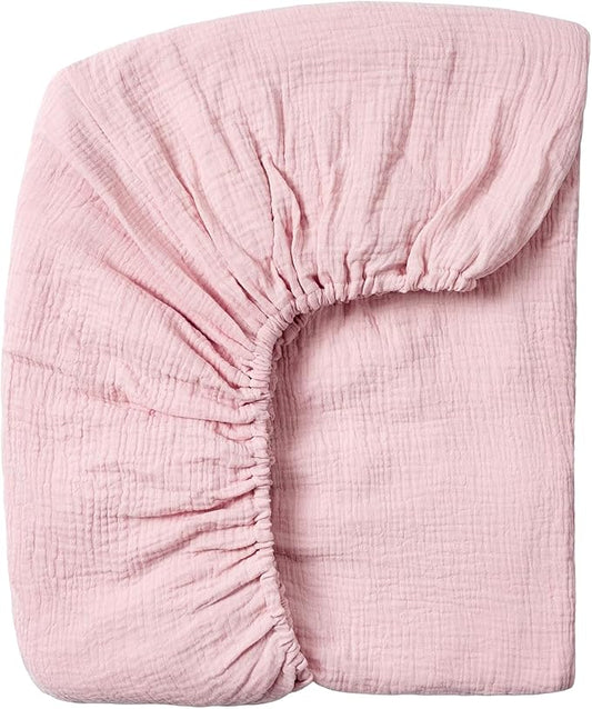 Meracorallo Muslin Crib Sheet, 100% Cotton Fitted Crib Sheet 28x52 Soft and Breathable Baby Boys Girls Cover for Standard Crib and Toddler Mattresses, Pink