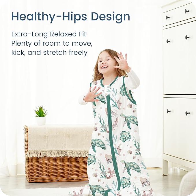 1.0 TOG Toddler Sleep Sack, Wearable Blanket Baby Sleeping Bag with 2-way Safe Zipper, Ultra Soft All Season Sleep Sack for 24-36-48 Months, 1 Pack(Green Turtle)