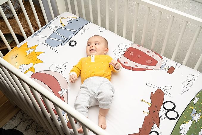 JumpOff Jo - Fitted Crib Sheet, Super Soft 100% Cotton Sheet for Standard Crib Mattresses and Toddler Beds, 28 in. x 52 in., Storytelling Designs - Take Flight