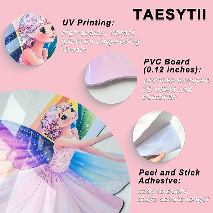 3D Fairy Wall Stickers for Girls Room Decor Wall Decals Peel and Stick for Girls Bedroom Large Pink Decor for Nursery Toddler Inspirational Princess Art Pictures Kids Murals Wallpaper