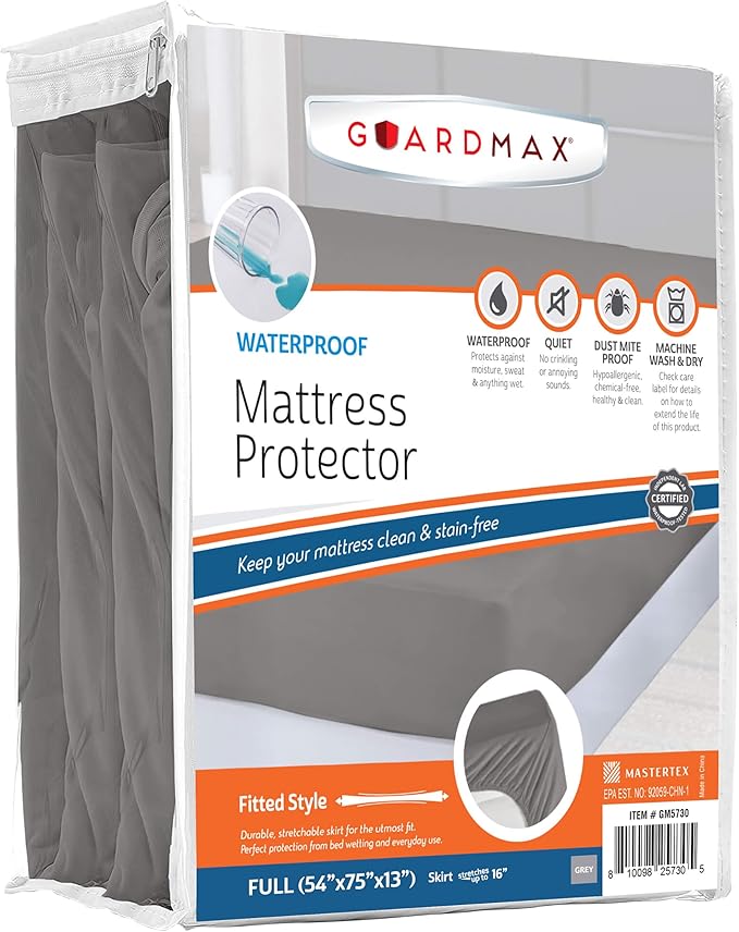 Guardmax Jersey Knitted Full Size Mattress Protector - Waterproof & Dust Mite Proof Mattress Cover with Stretchable Pockets - Soft, Comfortable, & Noiseless Waterproof Fitted Sheet.(54 x 75 x 13)