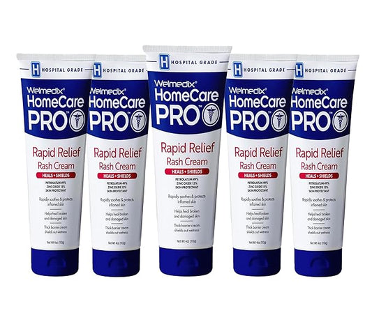 Welmedix Rapid Relief Diaper Rash Cream with Zinc Oxide, Hospital Grade Barrier Cream for Adults, and Babies with Fragile or Sensitive Skin (4oz Tube, Pack of 5)