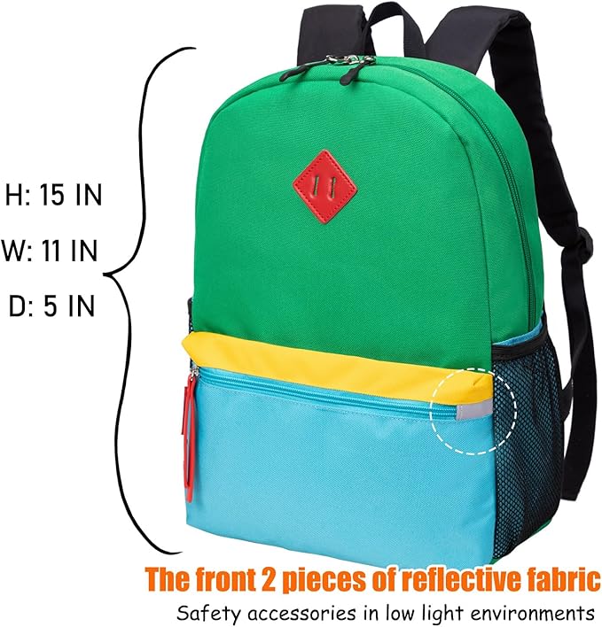 HawLander Little Kids Backpack for Boys or Girls, Toddler School Bag Fits 3 to 6 years old, Green, 15 Inch