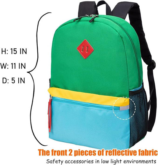 HawLander Little Kids Backpack for Boys or Girls, Toddler School Bag Fits 3 to 6 years old, Green, 15 Inch