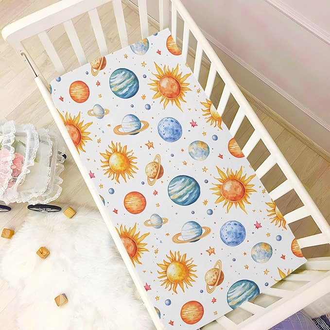 Baby Crib Sheets Fitted Crib Sheet Standard Crib and Toddler Mattress for Boys Girls 39 * 27in Pink Starfish Shell Pattern (Planet Watercolor Pattern, Medium)