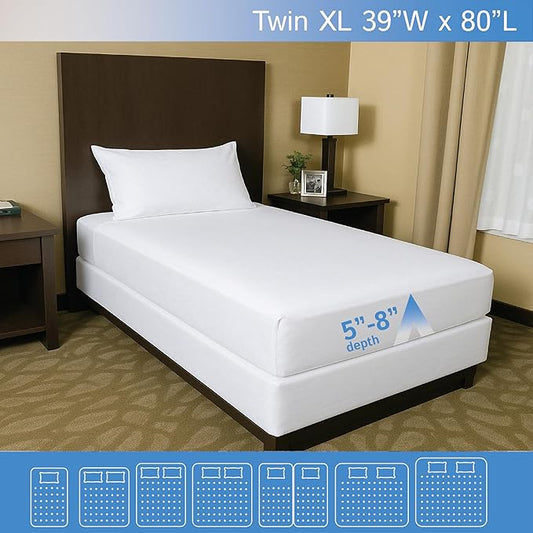 Twin XL Size Mattress or Box Spring Encasement (5" to 8" Depth) - Low Profile Twin Extra Long Waterproof Zippered Protector Hypoallergenic Premium Bed Cover Protects from Dust Allergens