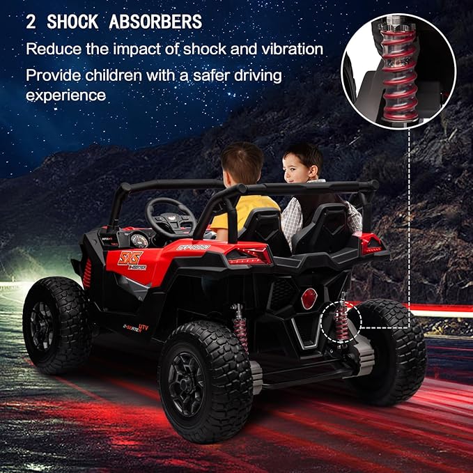 MOLACHI 2 Adjustable Seater Kids Ride on Car Truck, 24V Children Electric Cars, 4WD Soft Start Kid Remote Control Vehicle with EVA Wheels, 3 Speeds,4 Shock Absorbers, Bluetooth, Music & Horn -RED
