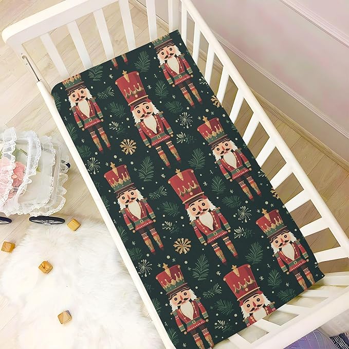 Christmas Nutcracker Green Crib Sheets Soft Breathable Fitted Baby Crib Sheets Mattress Cover for Girls Boys, 52" x 28" x 9"