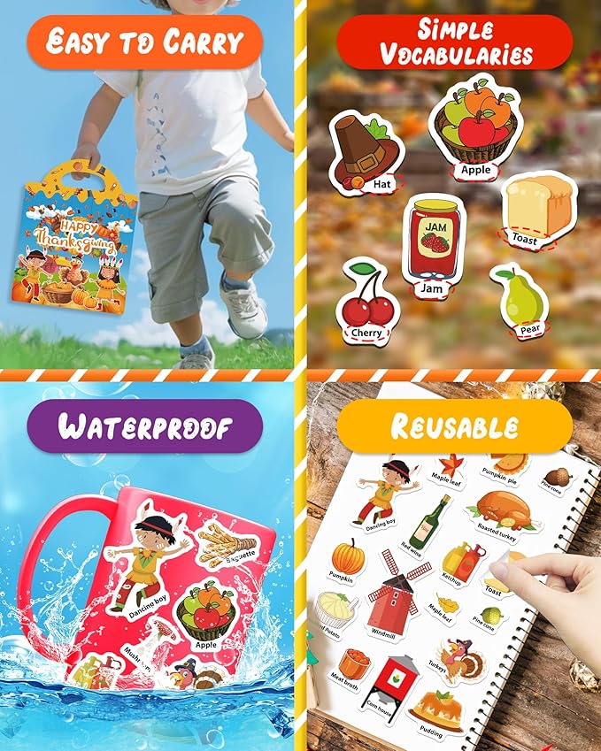 Benresive Reusable Sticker Books for Toddlers, Fun Travel Stickers for Kids, Toddler Sticker Book, Crafts Activities for Toddlers, 3 and Up Birthady Gifts - Thanksgiving