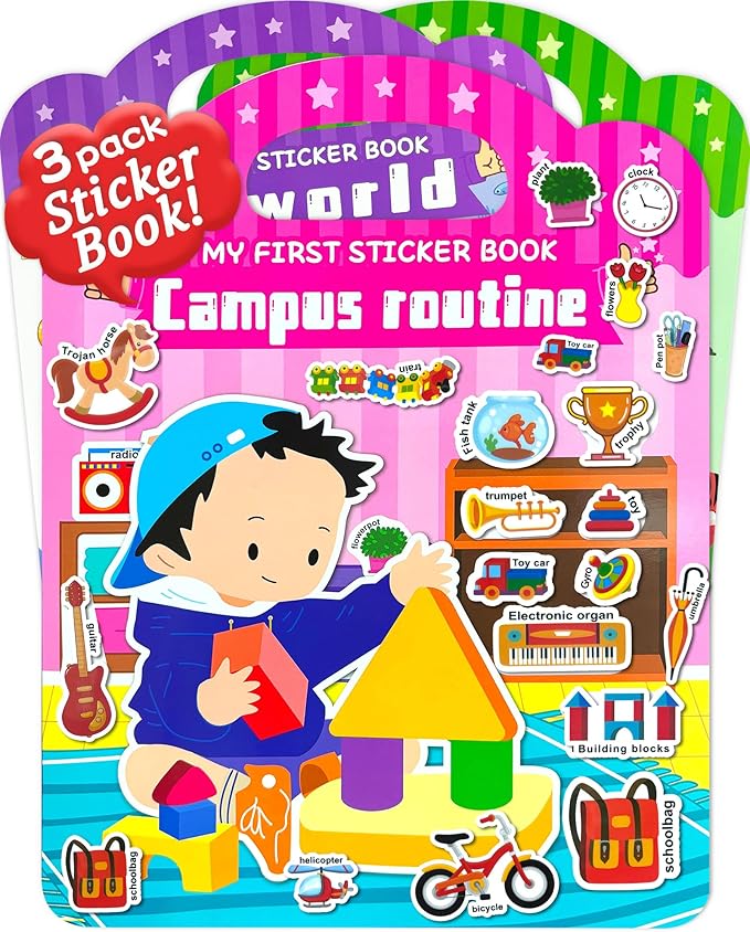 Benresive Reusable Sticker Books for Toddlers, 3 Sets Travel Stickers for Kids, Toddler Sticker Book, Crafts Activities for Toddlers, 3 and Up Birthday Gifts Travel Toys