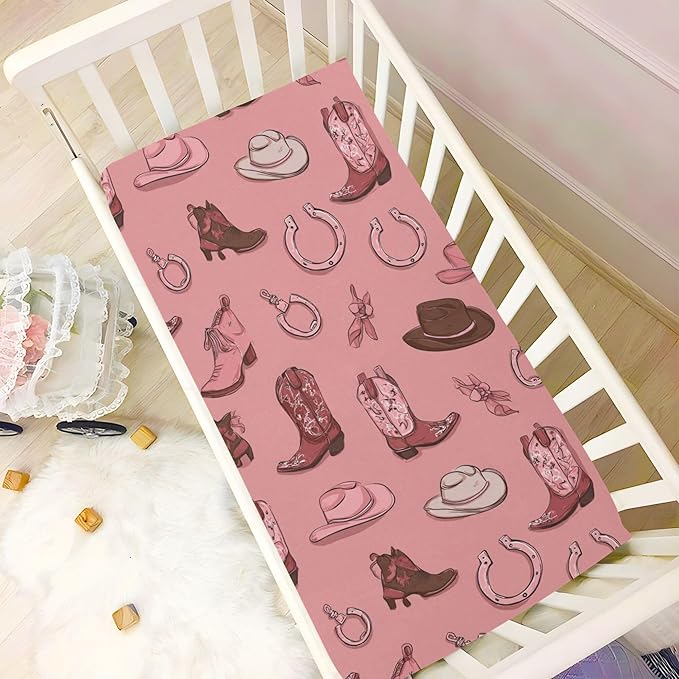 Western Cowgirls Pinks Crib Sheets Soft Breathable Fitted Baby Crib Sheets Mattress Cover for Girls Boys, 52" x 28" x 9"