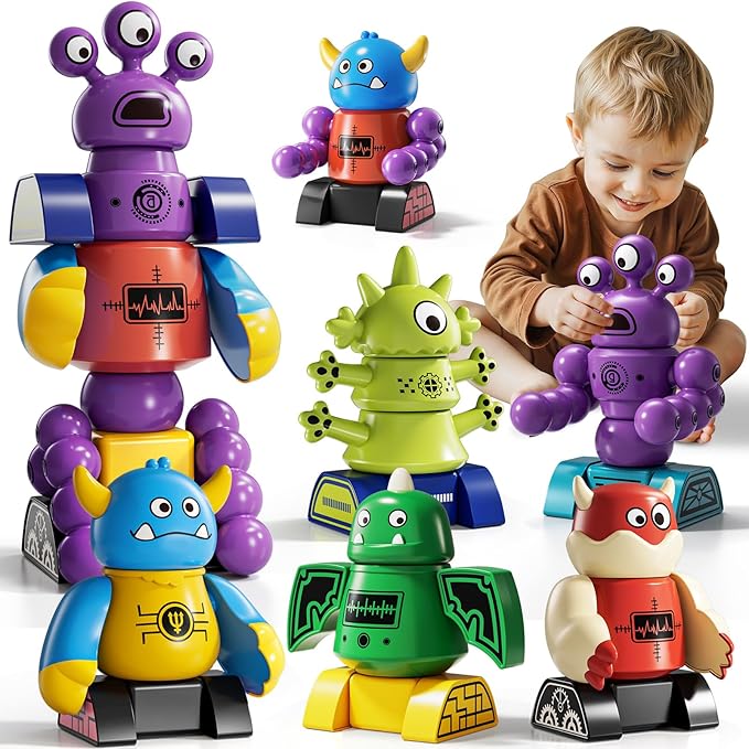 Magnets Robot Building Toys for Kids Ages 3-5 4-8, 36 PCS Monsters Robot Building Blocks Set with Storage Box, Creative Learning Christmas Birthday Gifts Toys for Boys Girls Ages 2-12