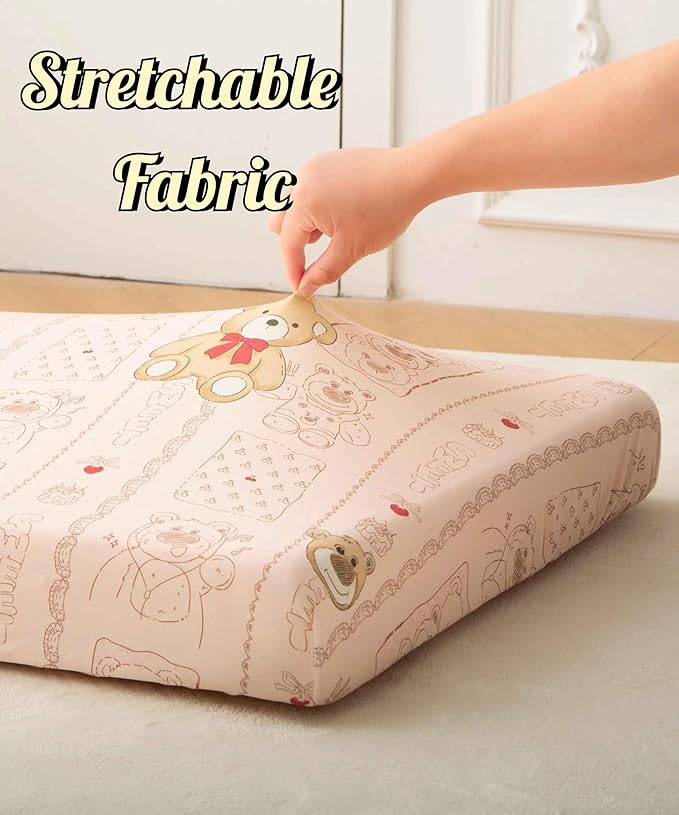 SDY Jersey Crib Sheets for Baby Girls,52"x28"X8", Pink Kawaii Bear Standard Oval/Retangle Crib Mattress Sheets for Toddler,Super Soft Breathable