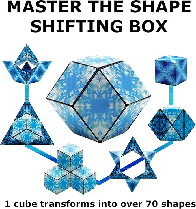 Shashibo Shape Shifting Box - Award-Winning STEM Fidget Toy with Strong Magnets - Fidget Cube Transforms Into 100+ Shapes, Christmas Stocking Stuffers Gift for Kids, Teens, and Adults (Blue Planet)