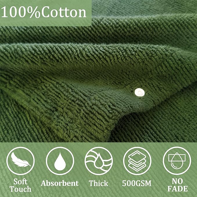 VOOVA & MOVAS Hooded Bath Towel for Toddler 0-3Years | 100% Cotton,Low Lint, Ultra-Soft & Absorbent | Gentle for Sensitive Skin, Thick Bathroom, Pool & Beach Towel,Olive Green