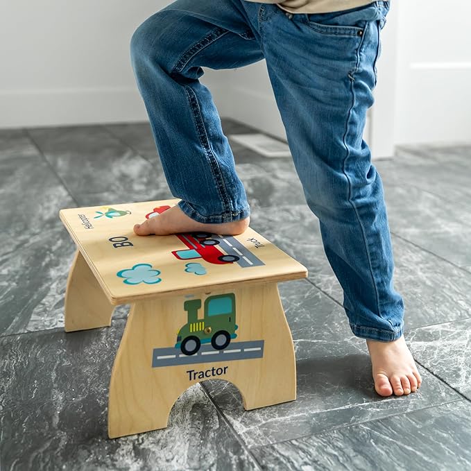 Airplane Step Stool for Toddlers- Personalized Wood Kids Step Stool with Name for Kitchen Sink, Bathroom, Potty Training, Toilet, Kitchen Sink- Sturdy and Safe- Made in USA by BloomOwl (Airplane)
