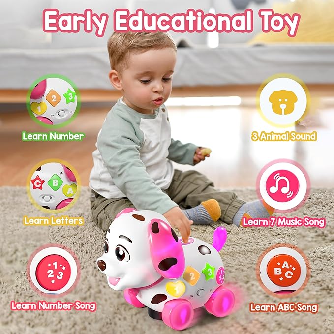 Toys for 1 Year Old Girl Gifts, 1st Birthday Gril Gift, Baby Toy 6-12-18 Months, Musical Puppy Toddler Learning Toy for 1 Year Old Boy Gift Present, Bilingual Toys with Music Light