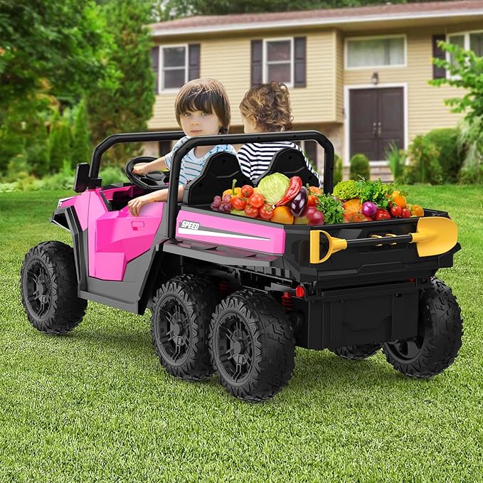 24V 2 Seater Ride on Dump Truck with Remote Control for Big Kids, 4WD 6 Wheels Ride on Car w/Music Player & LED Lights, Ride Toy Gift for Kid