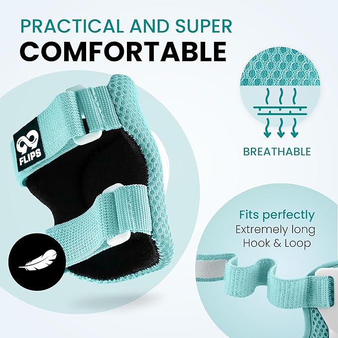 99FLIPS Knee Pads for Kids 3-12 Years - 6pcs Complete Set Certified by TÜV Rheinland - Knee Pads Elbow Pads and Wrist Guards for Kids and Toddler - Skateboard Roller Skates Scooter