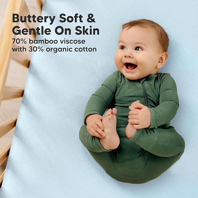 KeaBabies 2-Pack Fitted Crib Sheets for Boys, Girls, Baby - Soft Bamboo Viscose Cotton, 52x28 Standard Crib Mattress Sheets, Toddler Bed Mattress Cover, Gender Neutral, Breathable, Durable (Glacier)