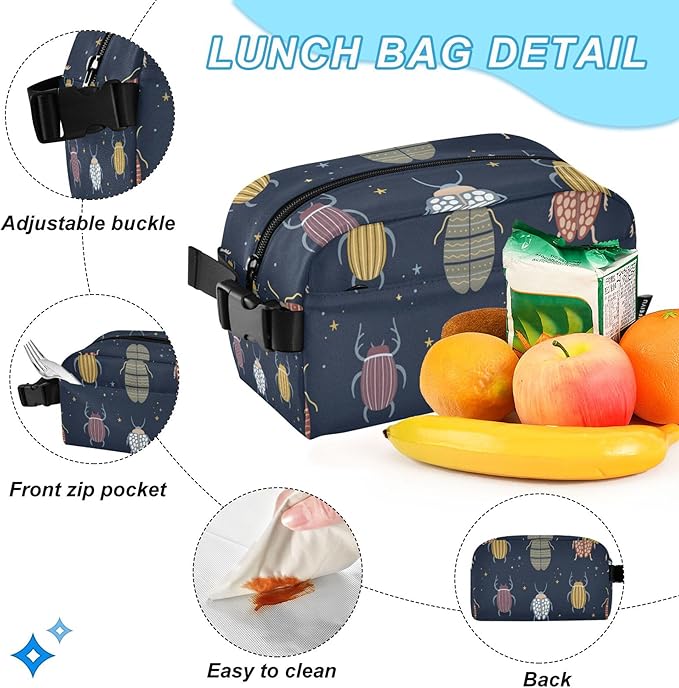 Jucciaco Beetle with Beetles Bugs and Insects Backpack with Lunch Bag, School Travel Backpack for Teens Boys Girls Kids Backpacks Set