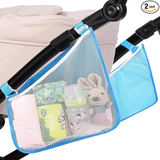 Elfzone Stroller Side Bag - Bike/Stroller Organizer, Hook & Loop Easy Attach - Mesh Design, Non-Slip Straps, mom Cozy Stroller Organizer, Stroller Accessories, Black (BLUE 2PCS)