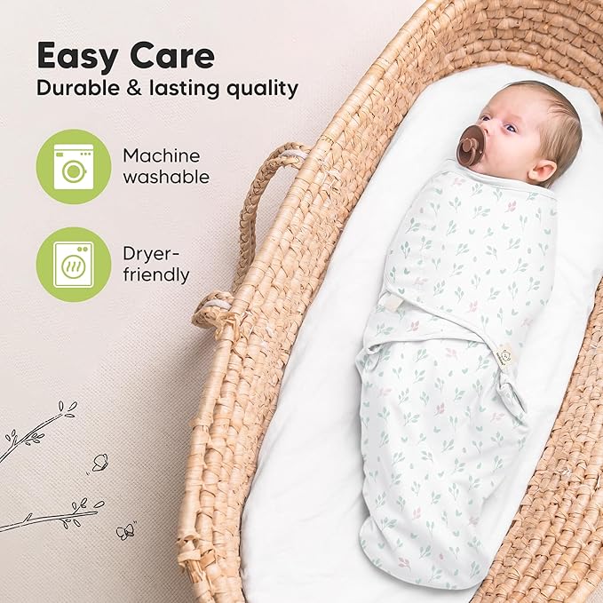 KeaBabies 3-Pack Organic Baby Swaddle Sleep Sacks - Swaddles for Newborns, Infant 0-3 Months, Baby Girls, Boys, Soft & Snug Newborn Sleep Sack, Nursery Swaddling Blankets (Garden)