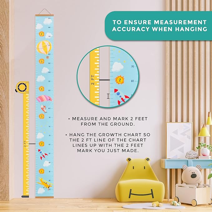 RubyRoo Baby Growth Chart - Growth Chart for Kids - Nursery or Toddler Room Wall Decor for Boy - Removable Roll Up Canvas Children Height Measure Chart with Wood Frame - 7.9" x 79" Adventure Theme