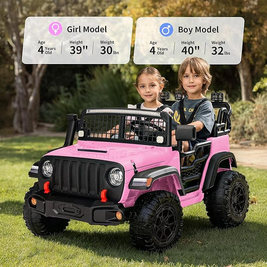 2 Seater Ride on Car Toy, 24V 4WD Electric Car for Kids 4-8 with Remote Control, 4x200W Motors, Capacity 110 lb - Light Pink