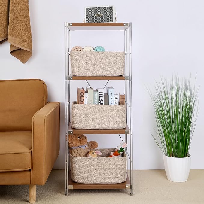MiniArk Large Storage Baskets for Organizing, Closet Shelf Baskets for Clothes Blanket Towels, Baby Nursery, Toy Bins Box, Woven Rope Baskets, 17 x 13 x 7.5”, 4 Packs Mixed Brown