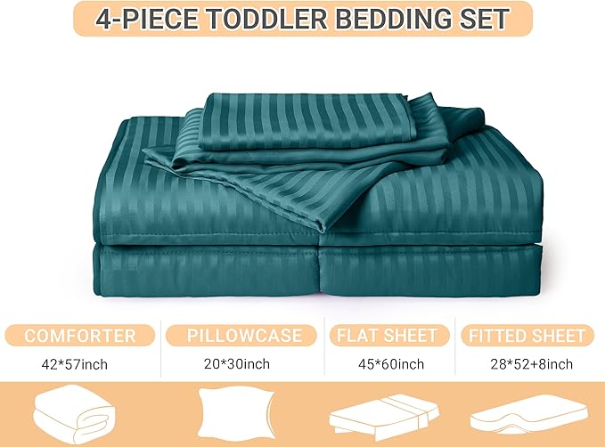 ZPECC Toddler Bedding Set - 4 Piece Hypoallergenic Baby Crib Bedding Set for Boys and Girls, Includes Toddler Comforter, Flat Sheet, Fitted Sheet and Pillowcase, Teal