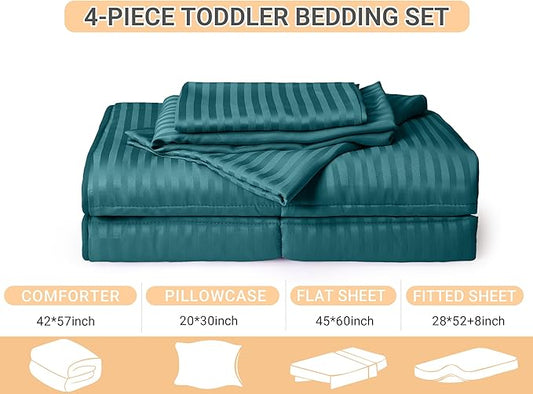 ZPECC Toddler Bedding Set - 4 Piece Hypoallergenic Baby Crib Bedding Set for Boys and Girls, Includes Toddler Comforter, Flat Sheet, Fitted Sheet and Pillowcase, Teal